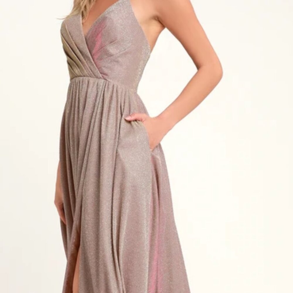 ALNAIR IRIDESCENT BLUSH GLITTER MAXI DRESS